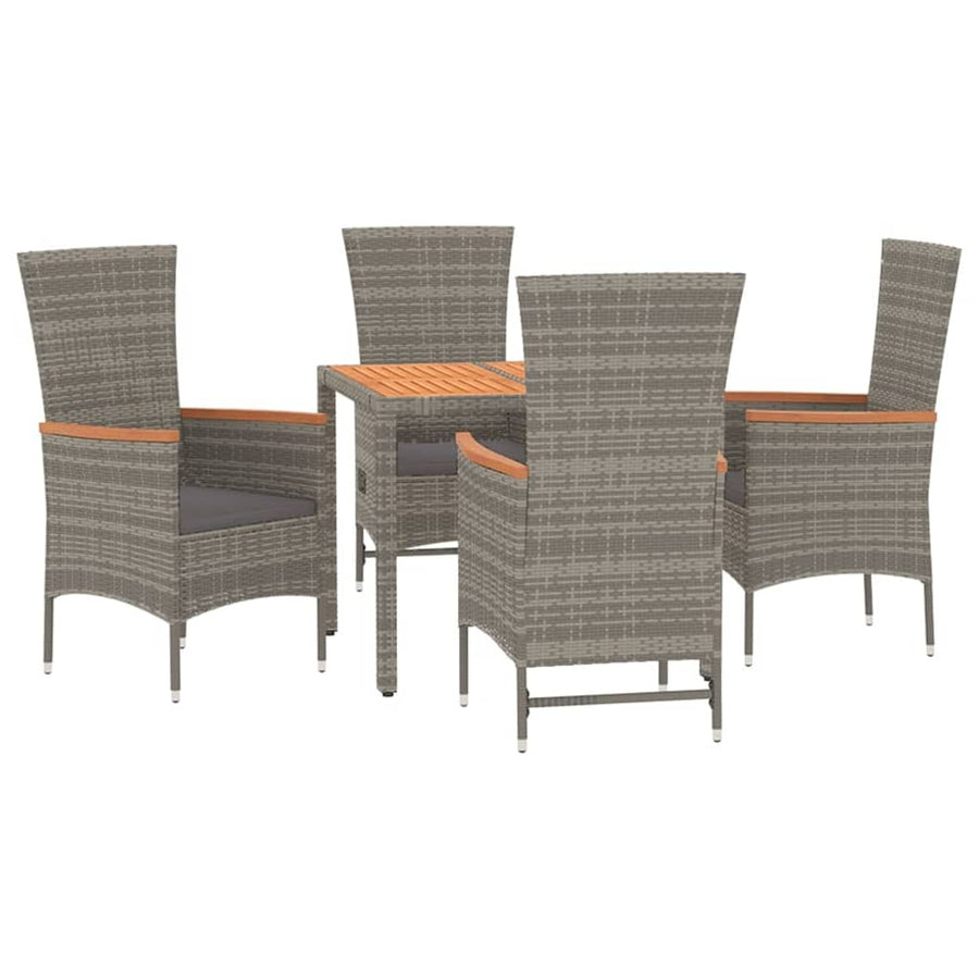 5-Delige Tuinset Met Kussens Poly Rattan Grijs 90 cm tafellengte 2x stoel + 2x Fauteuil + Tafel