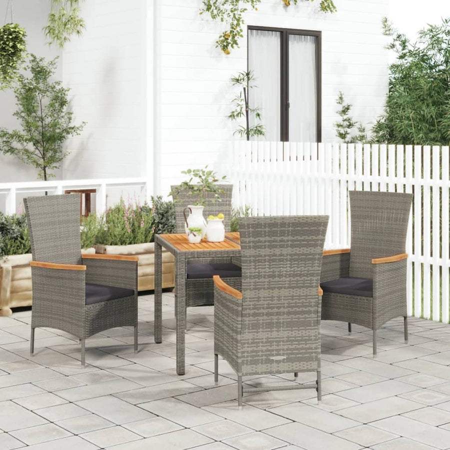 5-Delige Tuinset Met Kussens Poly Rattan Grijs 90 cm tafellengte 2x stoel + 2x Fauteuil + Tafel