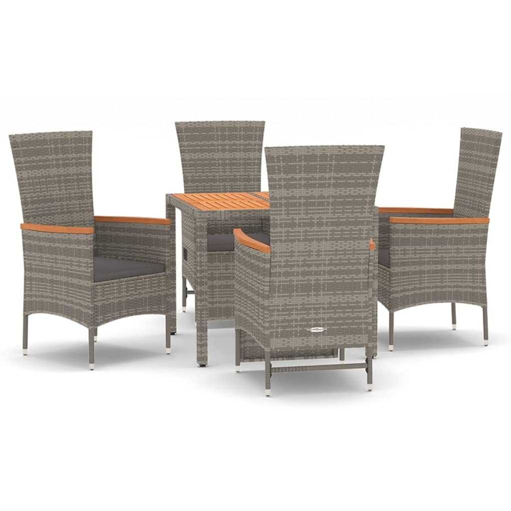 5-Delige Tuinset Met Kussens Poly Rattan Grijs 90 cm tafellengte 2x chair + 2x reclining chair + table