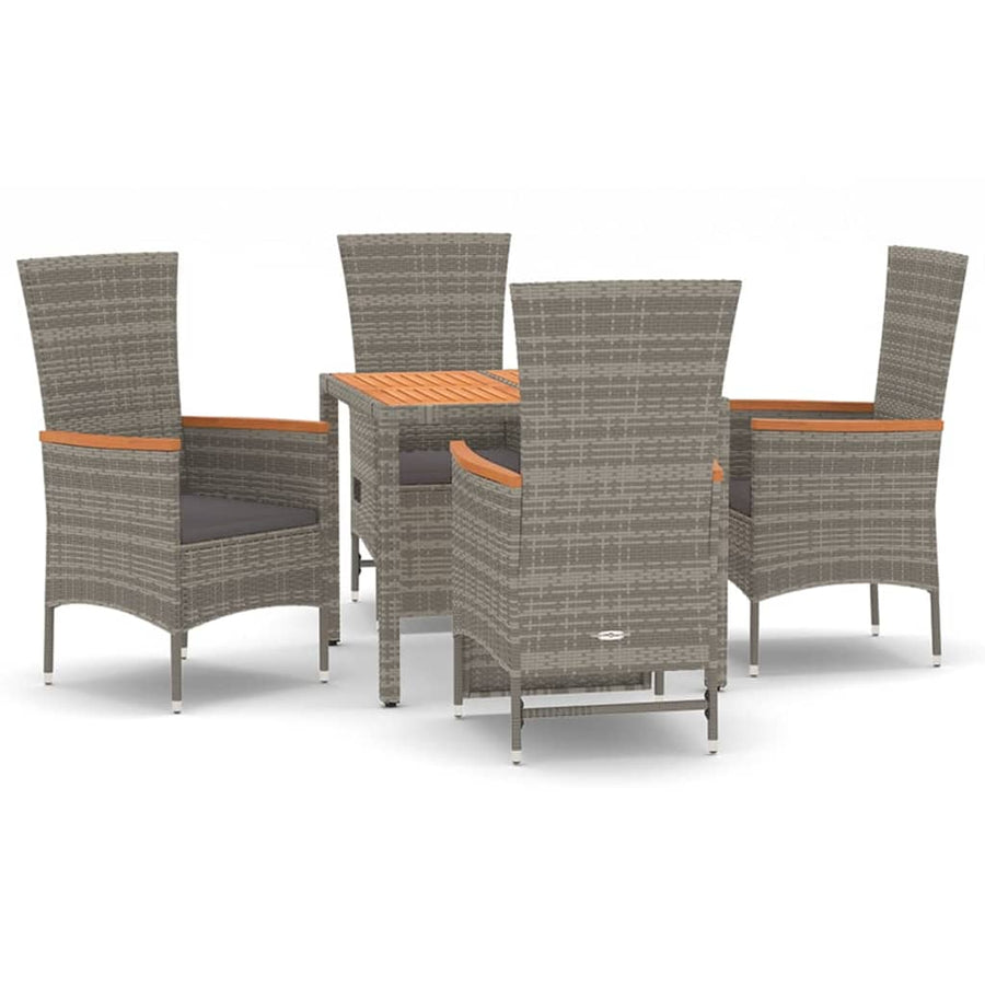5-Delige Tuinset Met Kussens Poly Rattan Grijs 90 cm tafellengte 2x chair + 2x reclining chair + table