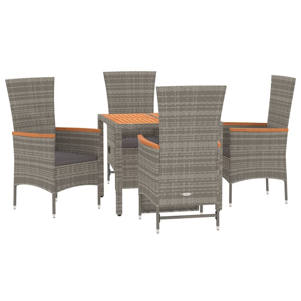 5-Delige Tuinset Met Kussens Poly Rattan Grijs 90 cm tafellengte 2x chair + 2x reclining chair + table