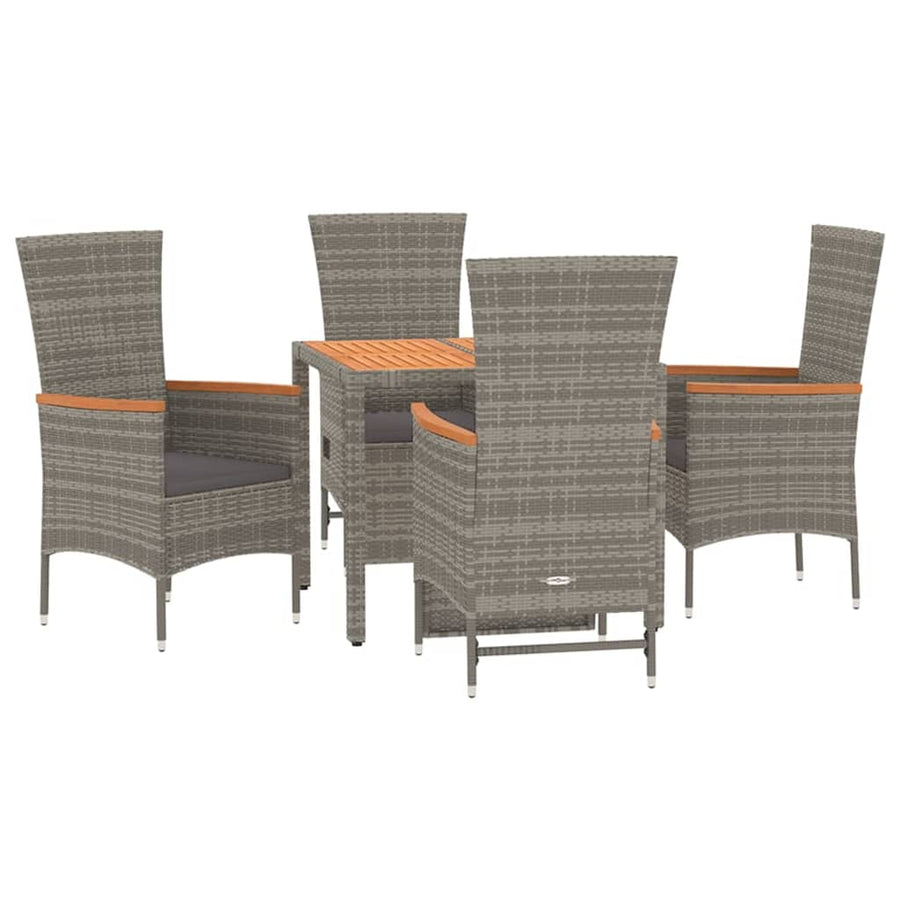 5-Delige Tuinset Met Kussens Poly Rattan Grijs 90 cm tafellengte 2x chair + 2x reclining chair + table