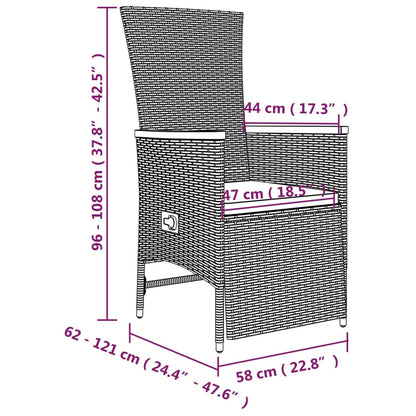 5-Delige Tuinset Met Kussens Poly Rattan Grijs 90 cm tafellengte 2x chair + 2x reclining chair + table