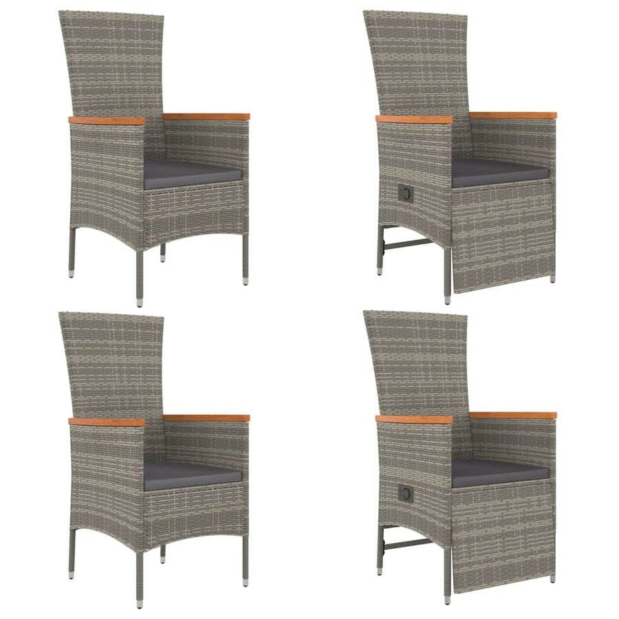 5-Delige Tuinset Met Kussens Poly Rattan Grijs 90 cm tafellengte 2x chair + 2x reclining chair + table