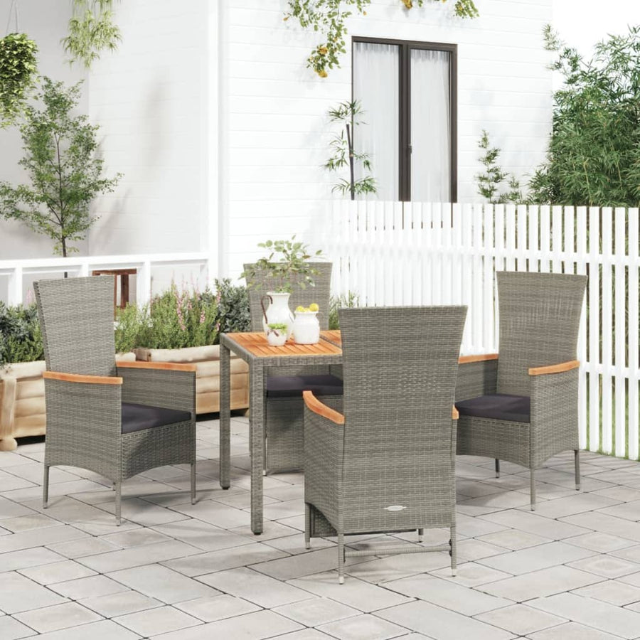 5-Delige Tuinset Met Kussens Poly Rattan Grijs 90 cm tafellengte 2x chair + 2x reclining chair + table