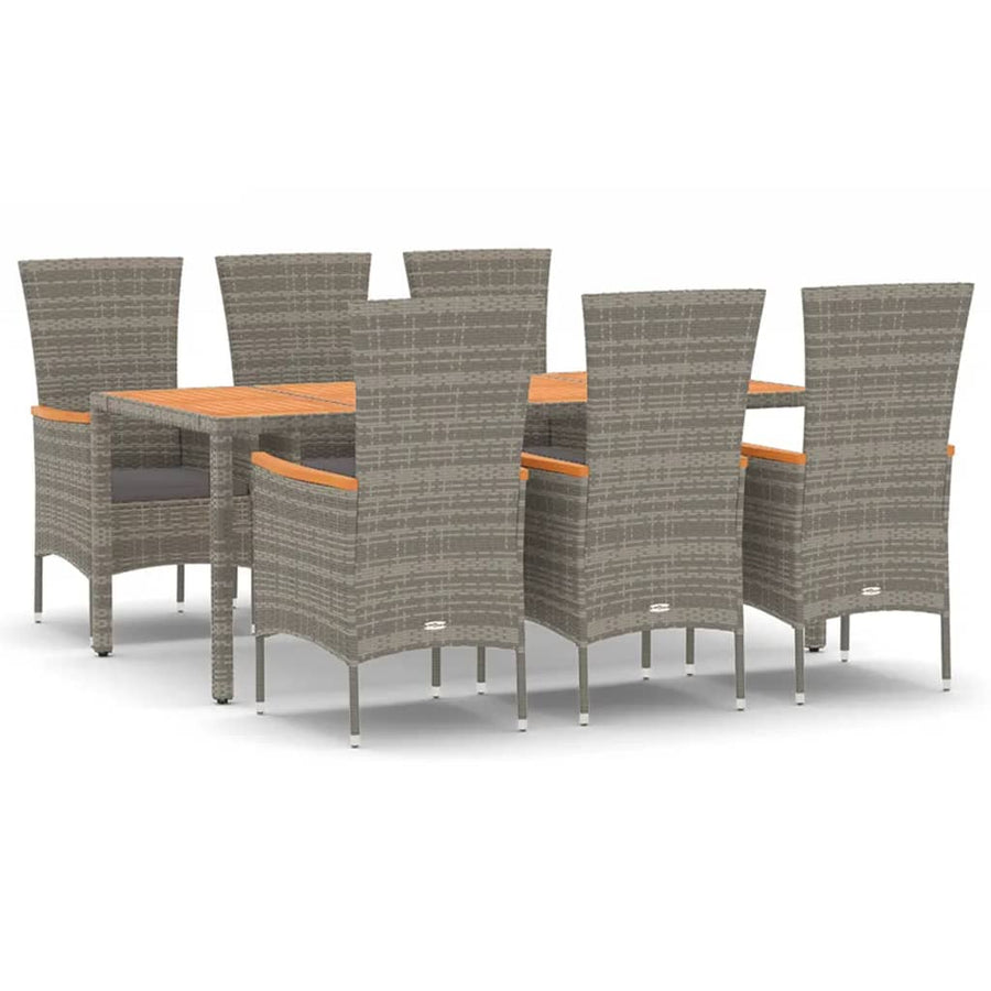 7-Delige Tuinset Met Kussens Poly Rattan Grijs 1 190 cm tafellengte
