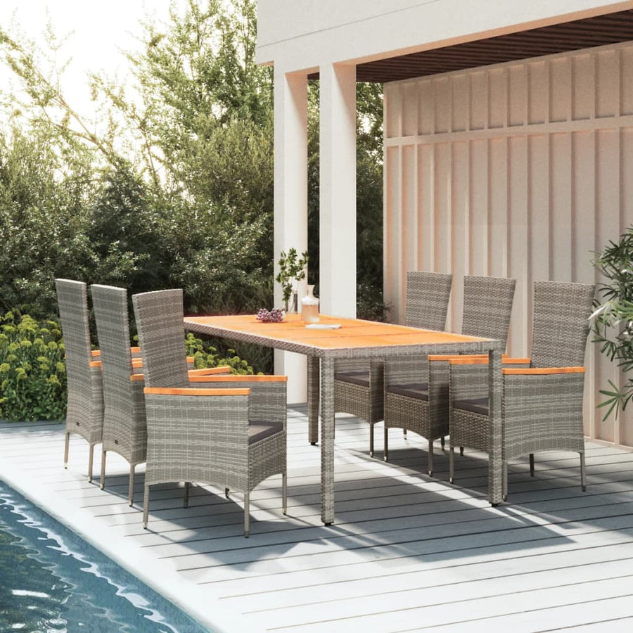 7-Delige Tuinset Met Kussens Poly Rattan Grijs 1 190 cm tafellengte