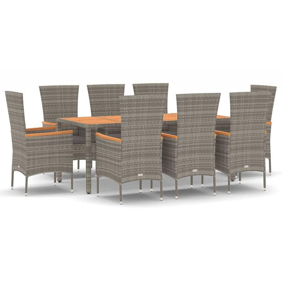 9-Delige Tuinset Met Kussens Poly Rattan Grijs 1 190 cm tafellengte