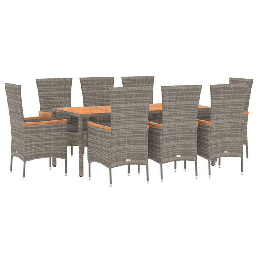 9-Delige Tuinset Met Kussens Poly Rattan Grijs 1 190 cm tafellengte