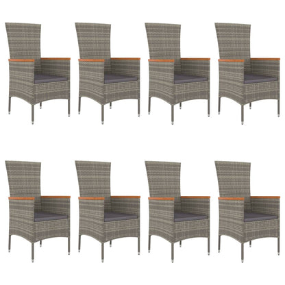 9-Delige Tuinset Met Kussens Poly Rattan Grijs 1 190 cm tafellengte