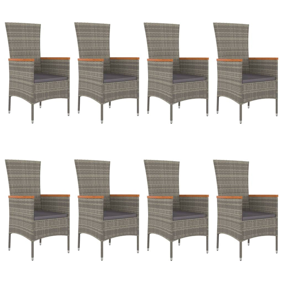 9-Delige Tuinset Met Kussens Poly Rattan Grijs 1 190 cm tafellengte