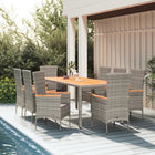 9-piece Garden Dining Set with Cushions Poly Rattan Grey
