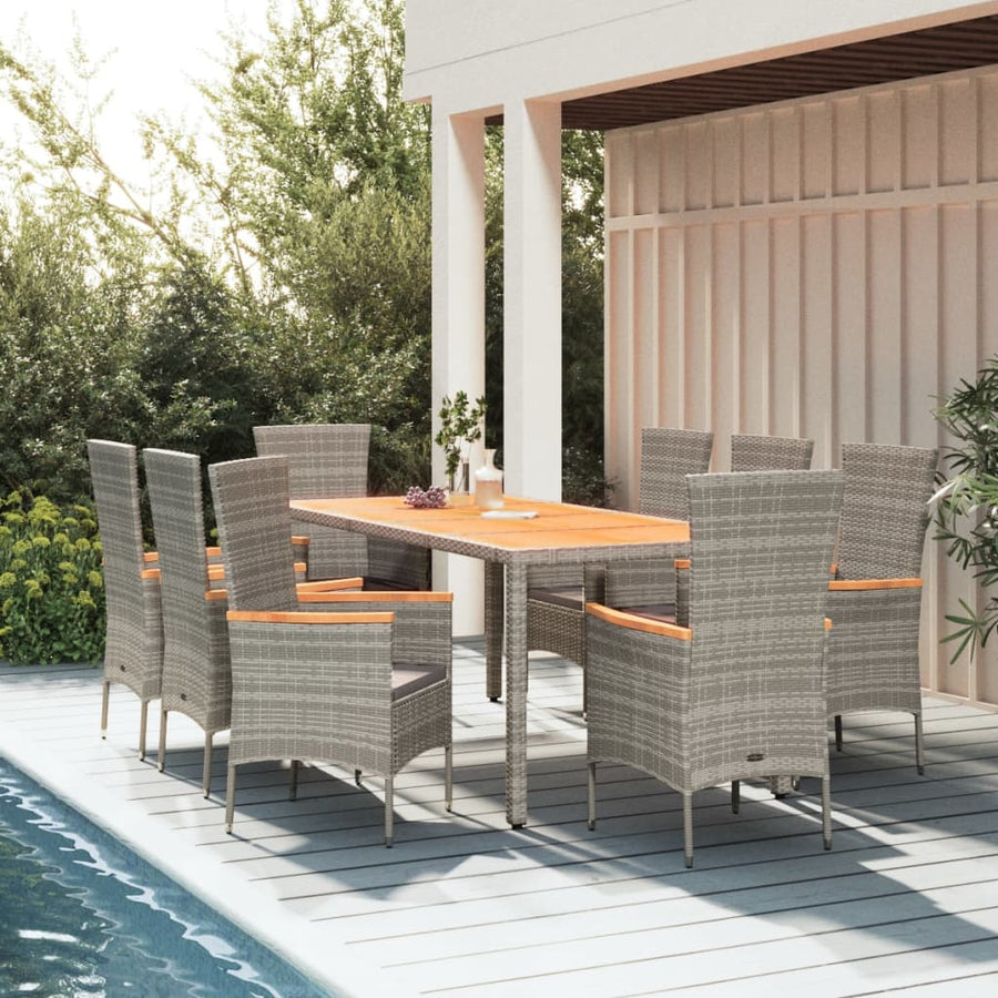 9-Delige Tuinset Met Kussens Poly Rattan Grijs 1 190 cm tafellengte