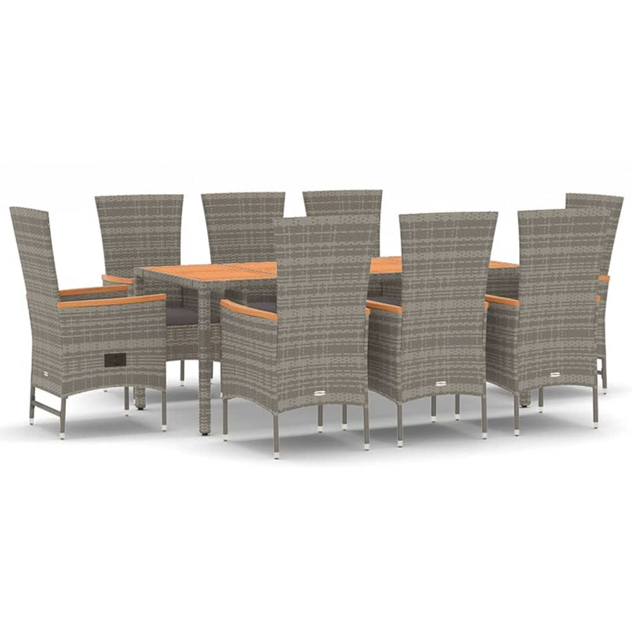 9-Delige Tuinset Met Kussens Poly Rattan Grijs 1 190 cm tafellengte
