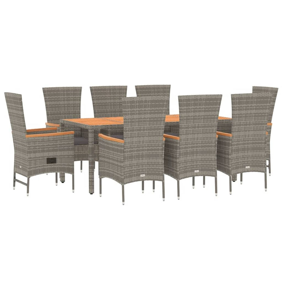 9-Delige Tuinset Met Kussens Poly Rattan Grijs 1 190 cm tafellengte