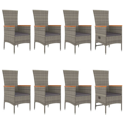 9-Delige Tuinset Met Kussens Poly Rattan Grijs 1 190 cm tafellengte