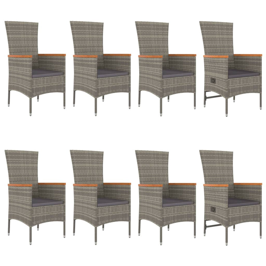 9-Delige Tuinset Met Kussens Poly Rattan Grijs 1 190 cm tafellengte