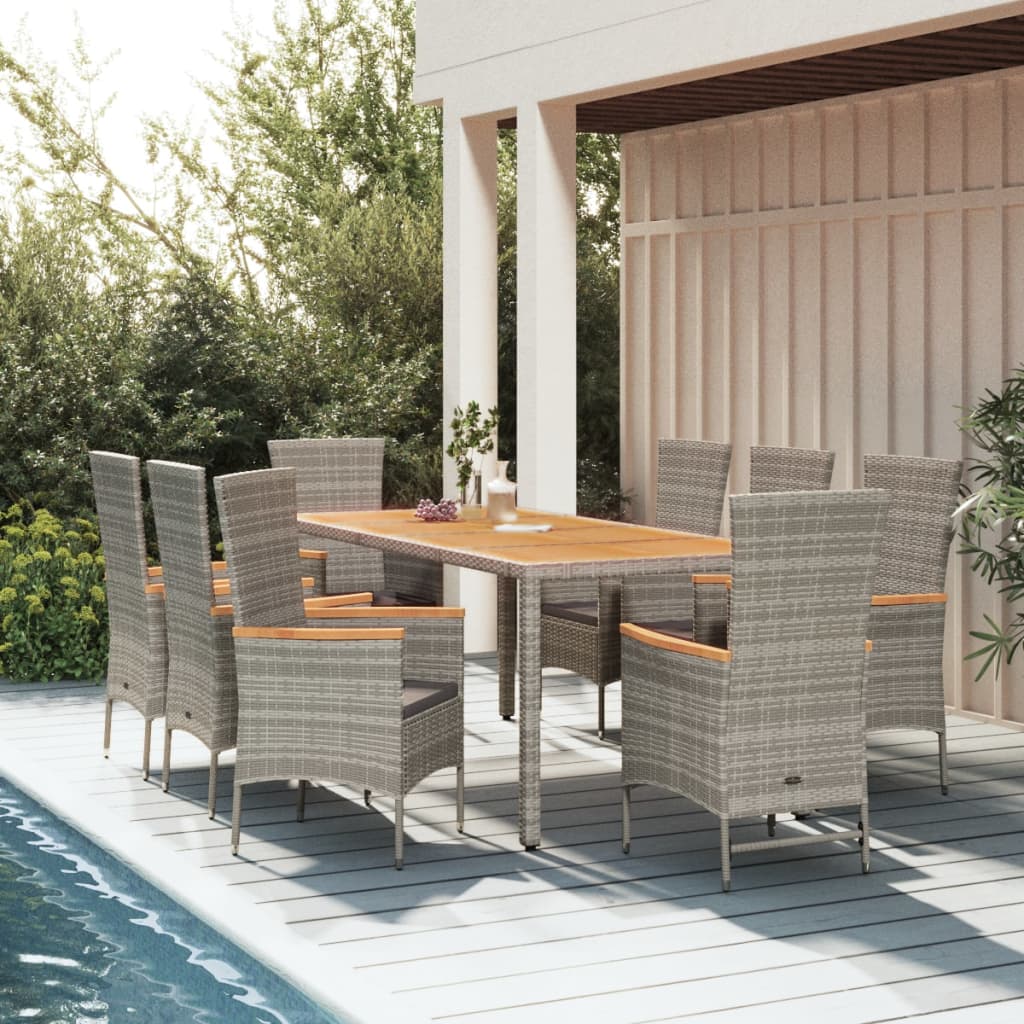 9-Delige Tuinset Met Kussens Poly Rattan Grijs 1 190 cm tafellengte
