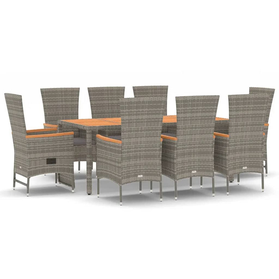 9-Delige Tuinset Met Kussens Poly Rattan Grijs 1 190 cm tafellengte