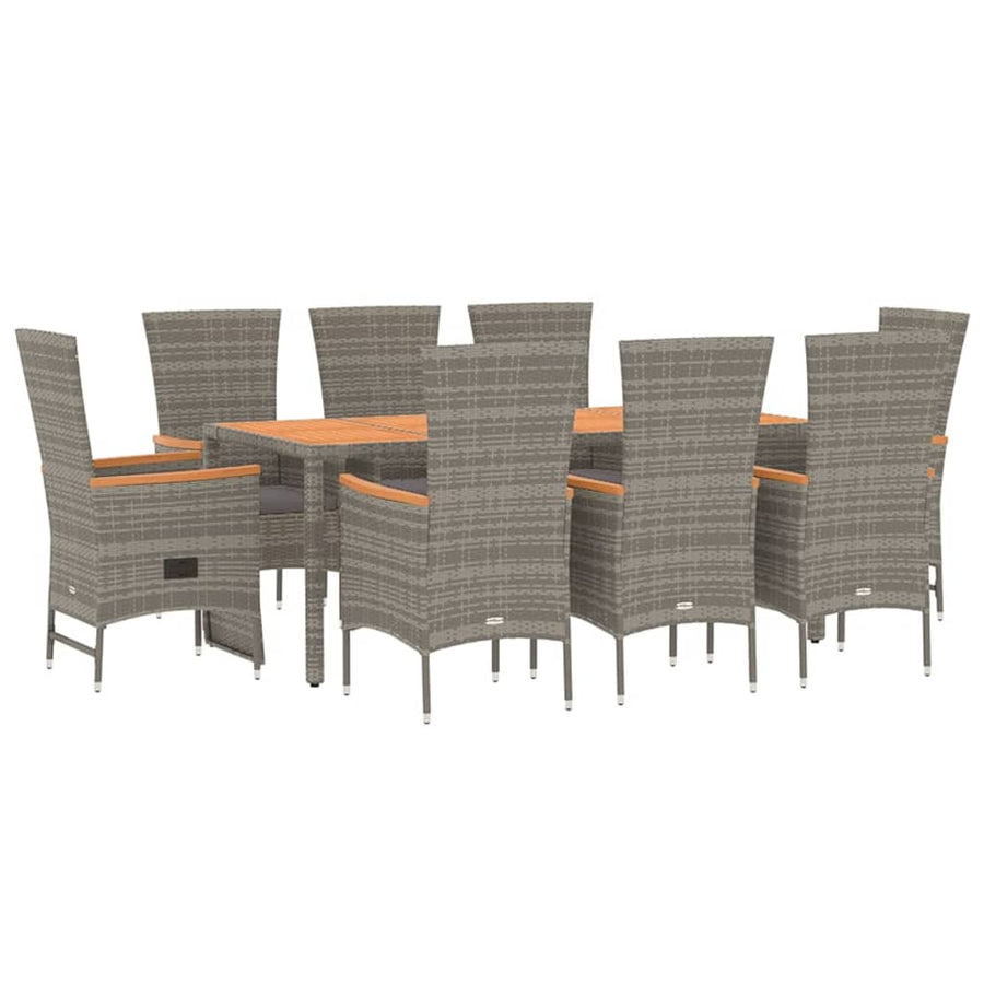 9-Delige Tuinset Met Kussens Poly Rattan Grijs 1 190 cm tafellengte