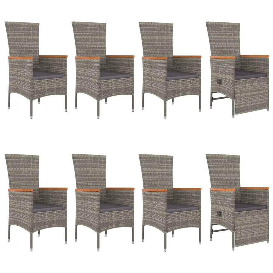 9-Delige Tuinset Met Kussens Poly Rattan Grijs 1 190 cm tafellengte