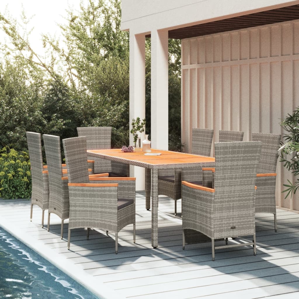 9-Delige Tuinset Met Kussens Poly Rattan Grijs 1 190 cm tafellengte