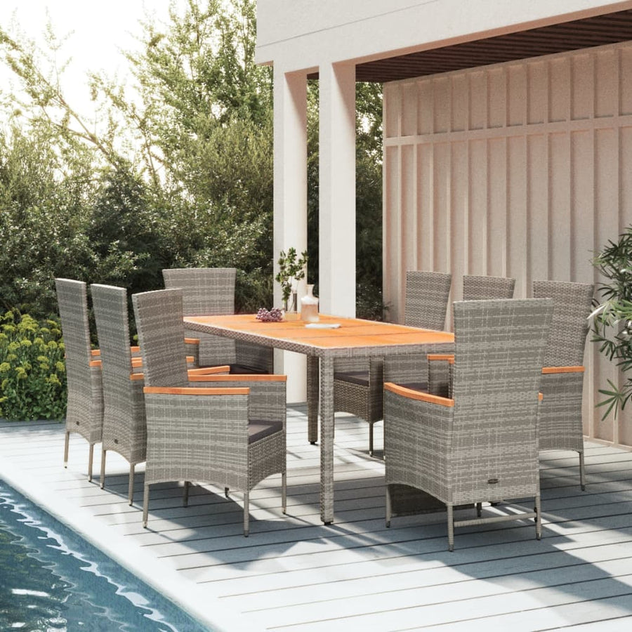 9-Delige Tuinset Met Kussens Poly Rattan Grijs 1 190 cm tafellengte