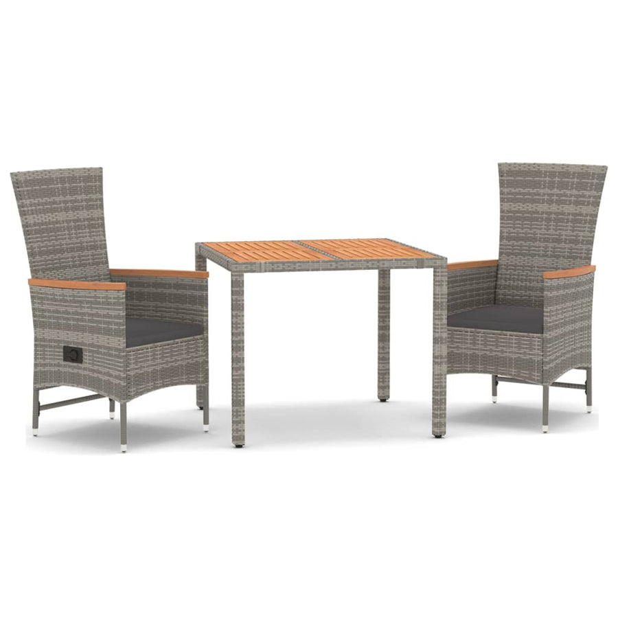 3-Delige Tuinset Met Kussens Poly Rattan Grijs 90 cm tafellengte 2x stoel + Tafel