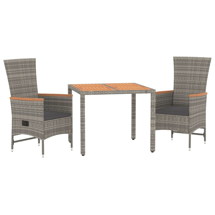 3-Delige Tuinset Met Kussens Poly Rattan Grijs 90 cm tafellengte 2x stoel + Tafel