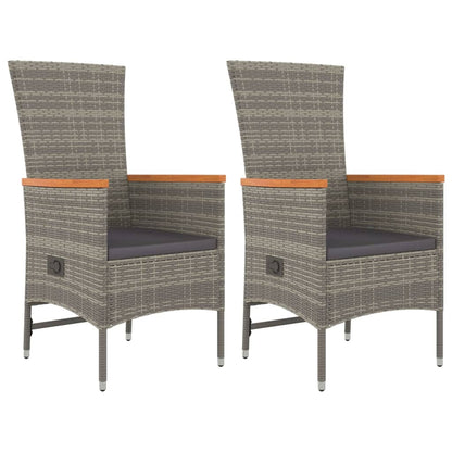 3-Delige Tuinset Met Kussens Poly Rattan Grijs 90 cm tafellengte 2x stoel + Tafel