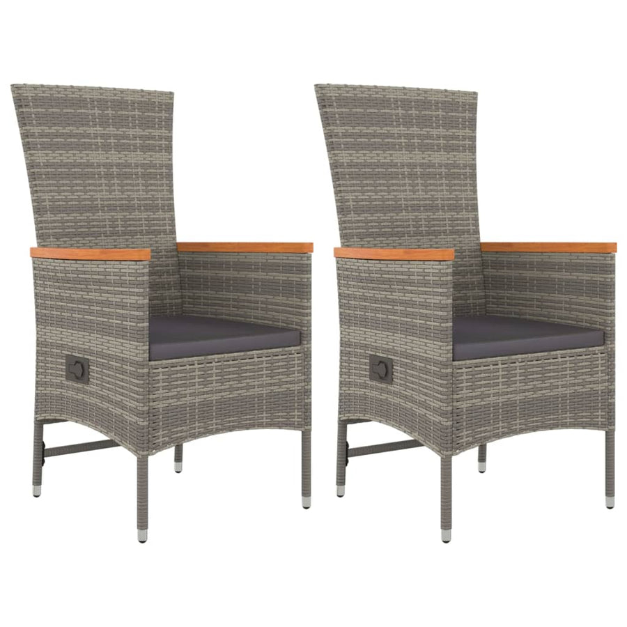 3-Delige Tuinset Met Kussens Poly Rattan Grijs 90 cm tafellengte 2x stoel + Tafel