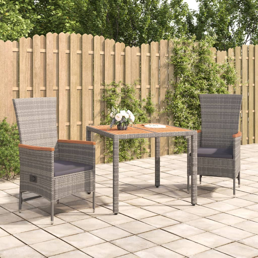 3-Delige Tuinset Met Kussens Poly Rattan Grijs 90 cm tafellengte 2x stoel + Tafel