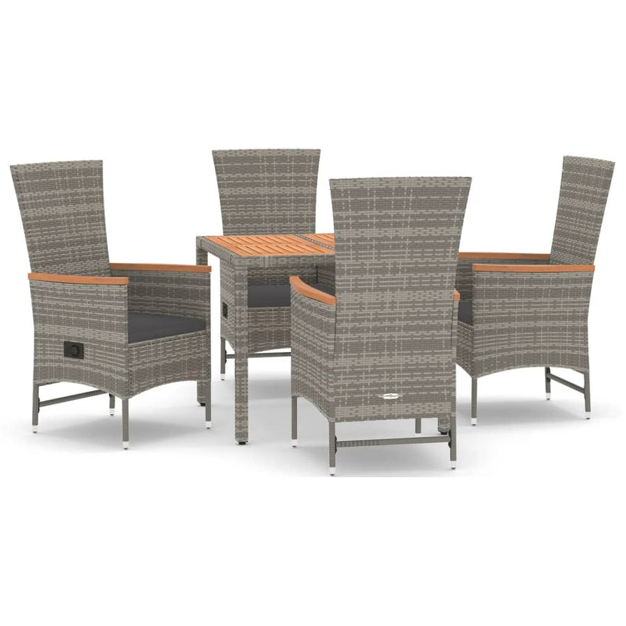 5-Delige Tuinset Met Kussens Poly Rattan Grijs 90 cm tafellengte 4x stoel + Tafel