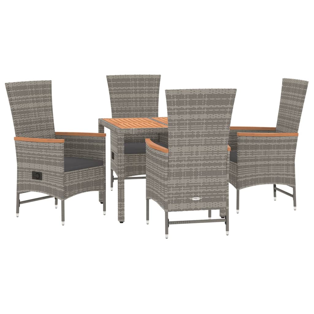 5-Delige Tuinset Met Kussens Poly Rattan Grijs 90 cm tafellengte 4x stoel + Tafel