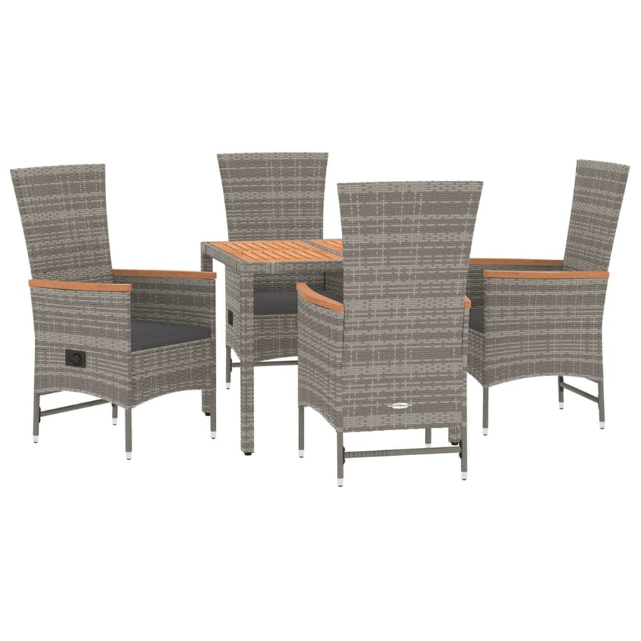 5-Delige Tuinset Met Kussens Poly Rattan Grijs 90 cm tafellengte 4x stoel + Tafel