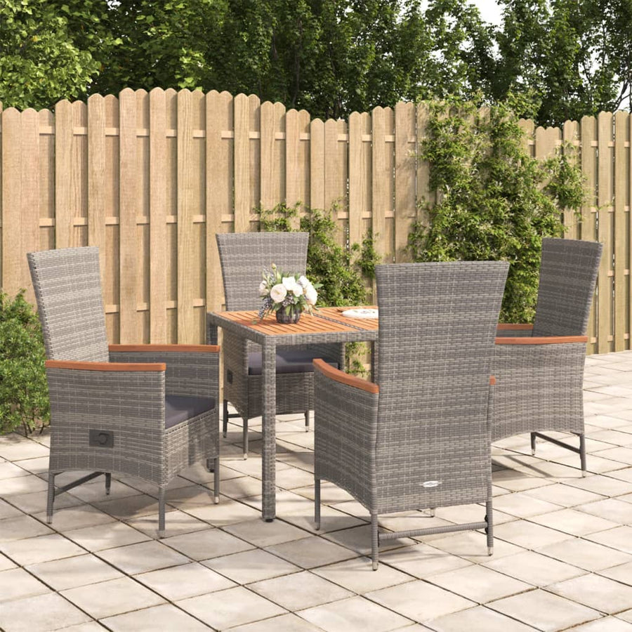 5-Delige Tuinset Met Kussens Poly Rattan Grijs 90 cm tafellengte 4x stoel + Tafel