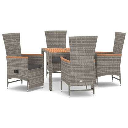 5-Delige Tuinset Met Kussens Poly Rattan Grijs 90 cm tafellengte 2x stoel + 2x Fauteuil + Tafel