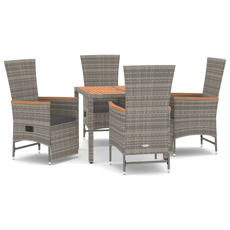 5-Delige Tuinset Met Kussens Poly Rattan Grijs 90 cm tafellengte 2x stoel + 2x Fauteuil + Tafel