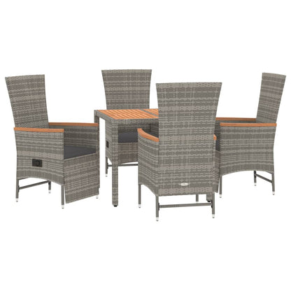 5-Delige Tuinset Met Kussens Poly Rattan Grijs 90 cm tafellengte 2x stoel + 2x Fauteuil + Tafel