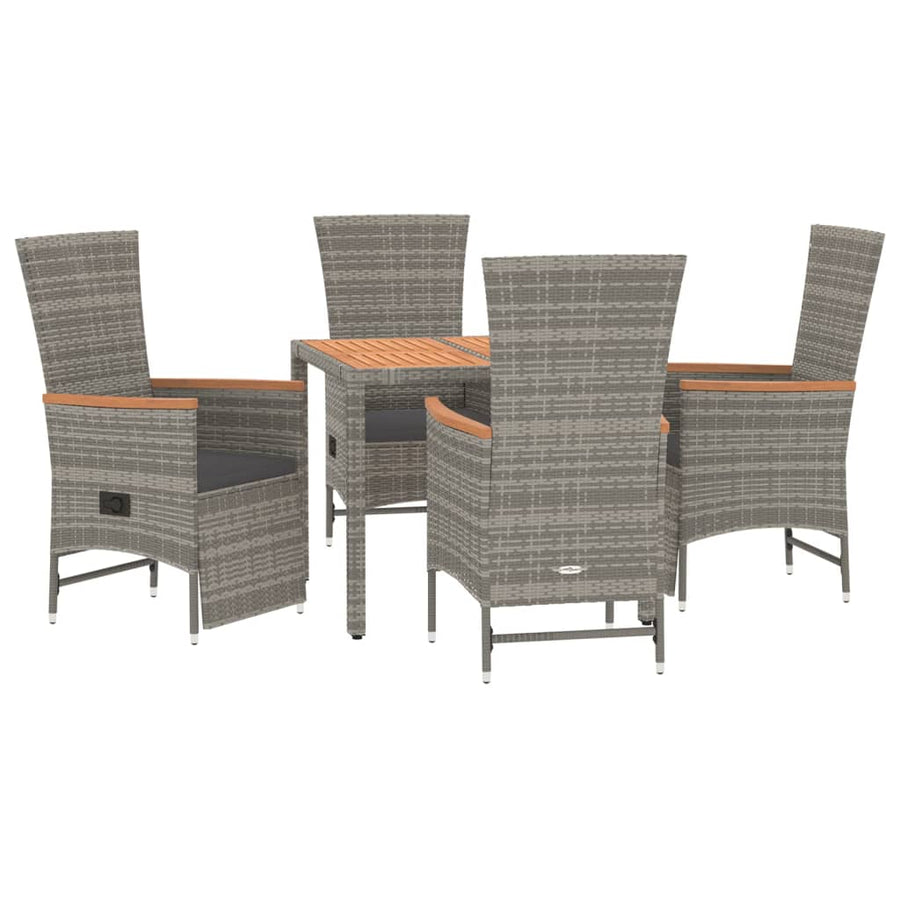 5-Delige Tuinset Met Kussens Poly Rattan Grijs 90 cm tafellengte 2x stoel + 2x Fauteuil + Tafel