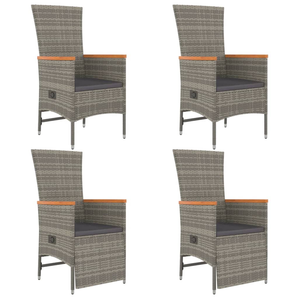 5-Delige Tuinset Met Kussens Poly Rattan Grijs 90 cm tafellengte 2x stoel + 2x Fauteuil + Tafel