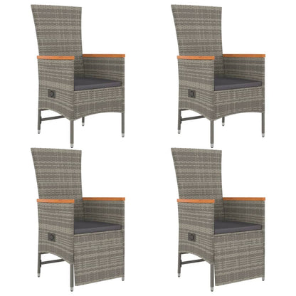5-Delige Tuinset Met Kussens Poly Rattan Grijs 90 cm tafellengte 2x stoel + 2x Fauteuil + Tafel