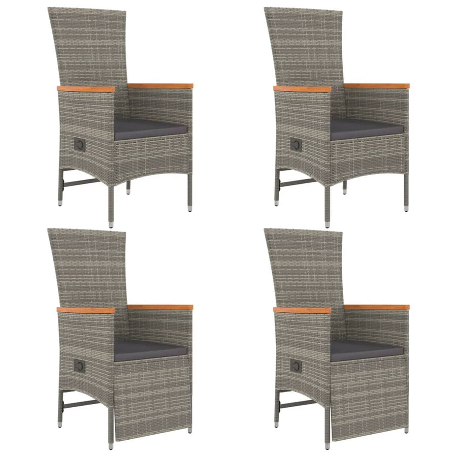5-Delige Tuinset Met Kussens Poly Rattan Grijs 90 cm tafellengte 2x stoel + 2x Fauteuil + Tafel