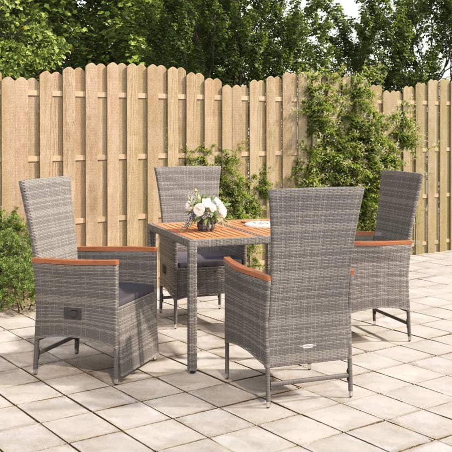5-Delige Tuinset Met Kussens Poly Rattan Grijs 90 cm tafellengte 2x stoel + 2x Fauteuil + Tafel