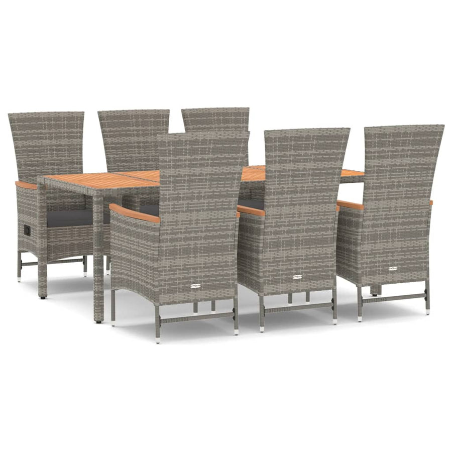 7-Delige Tuinset Met Kussens Poly Rattan Grijs 1 190 cm tafellengte