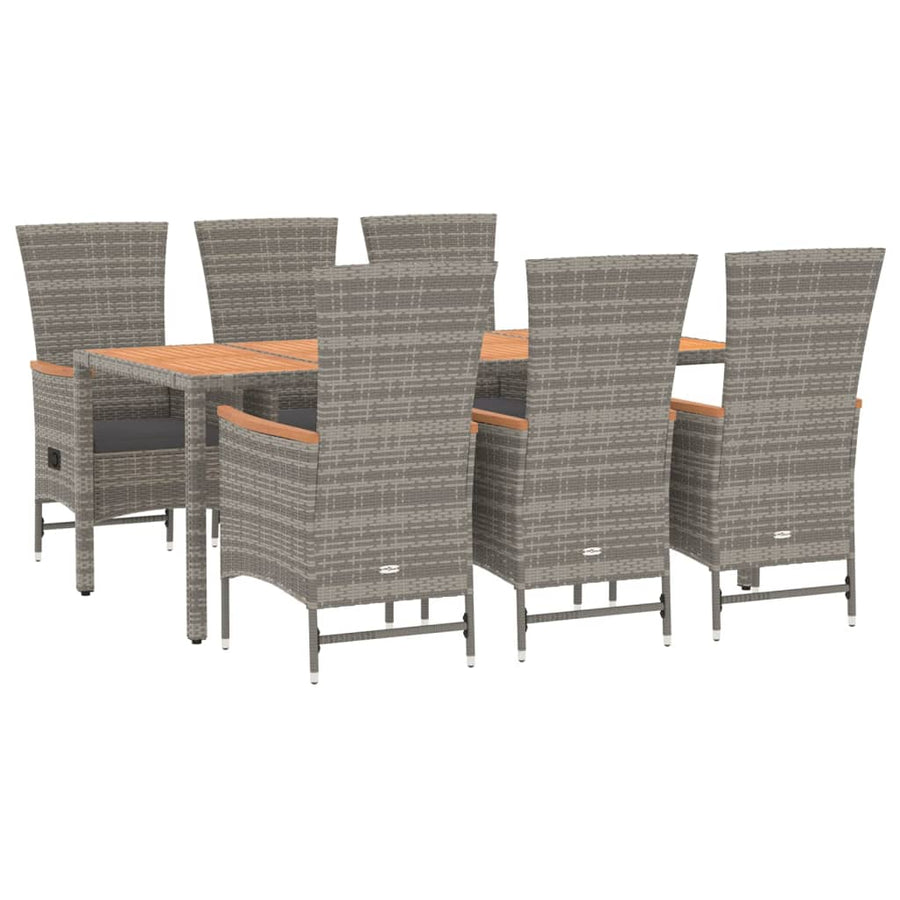 7-Delige Tuinset Met Kussens Poly Rattan Grijs 1 190 cm tafellengte