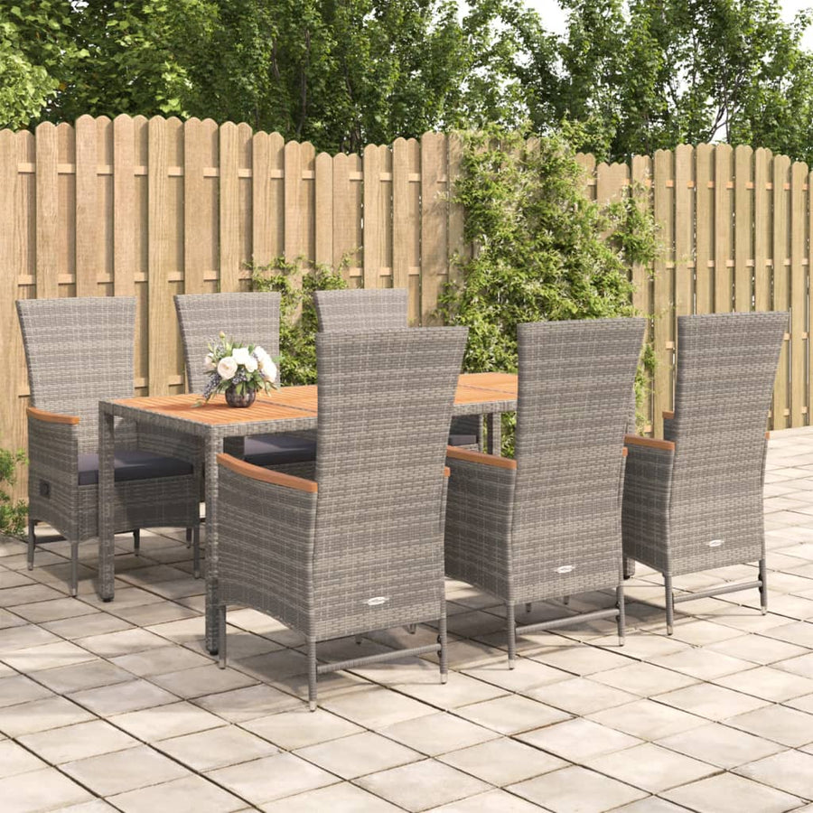 7-Delige Tuinset Met Kussens Poly Rattan Grijs 1 190 cm tafellengte