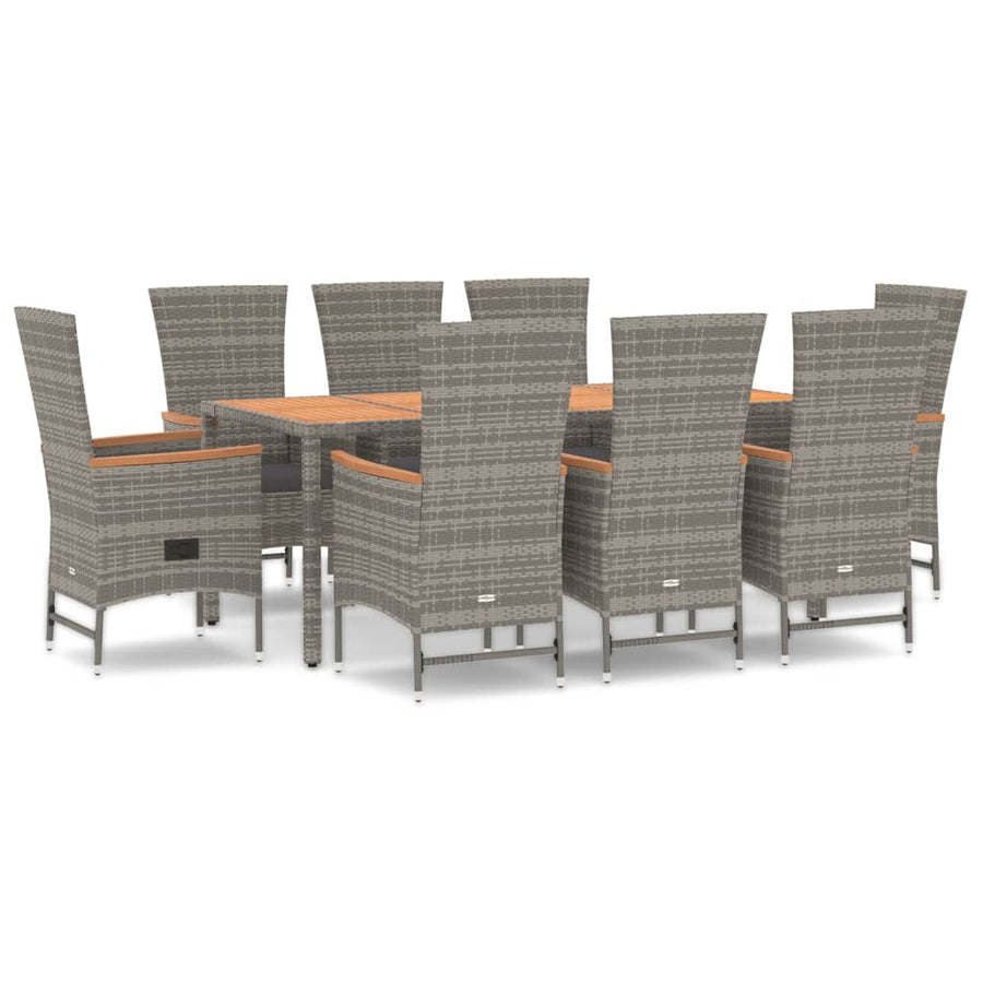 9-Delige Tuinset Met Kussens Poly Rattan Grijs 1 190 cm tafellengte