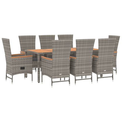 9-Delige Tuinset Met Kussens Poly Rattan Grijs 1 190 cm tafellengte