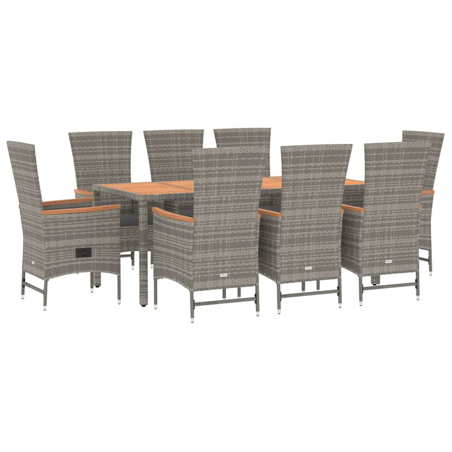 9-Delige Tuinset Met Kussens Poly Rattan Grijs 1 190 cm tafellengte